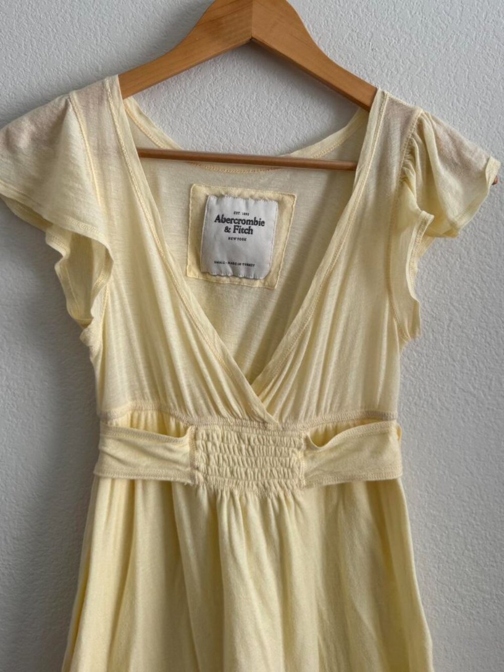 RARE Y2K Abercrombie & Fitch Butter Yellow Babydoll Tie-Back Mini Dress - Small - Picture 5 of 8